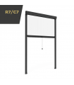 R7/C7 Vertical spring retractable insect screen with ratchet lock and telescopic window rail